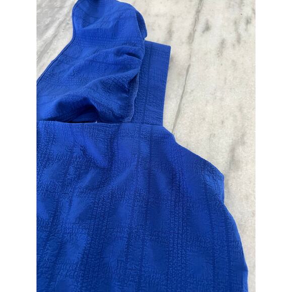 Cupio Blue Summer Blouse Woman Size Small Flutter Cap Sleeve Smocked Back - Picture 7 of 9